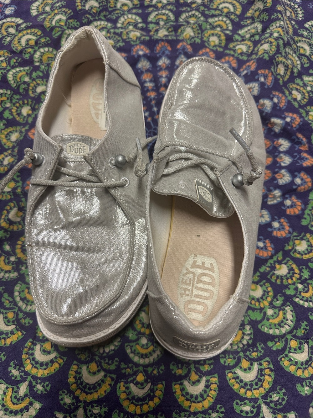 Hey Dude Metallic Silver Women's Slip-On Moccasins